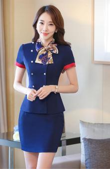 JOOX Fashion New dress Women Blue short sleeve sleeve skirt OL dress temperament stewardess uniforms  