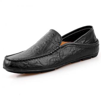 KAILIJIE Men's Casual Leather Slip Ons Loafers Driving Shoes (Black)  