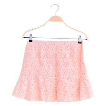 Kakuu Basic Korea Lace Ruffled Mini Skirt - Pink  