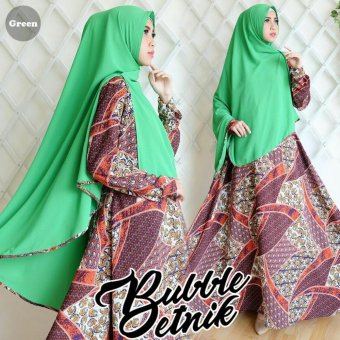 Kalimasyada Gamis Syari Bubble Etnik - Green  