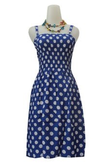 Kampung Souvenir - Dress Kerut Dada Tali BH - Blue Polka  