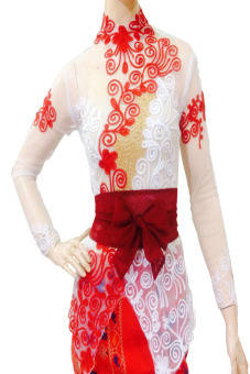 Kebaya Bali Casual Lengan Panjang-[Putih-Merah]  