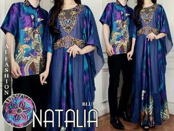 Kembar Couple Gamis Set Natalia Biru - (Gamis Wanita + Kemeja Pria )  