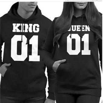 King & Queen Hooded Long-sleeved Loose Couple Fleece Tops(woman's) - Intl  