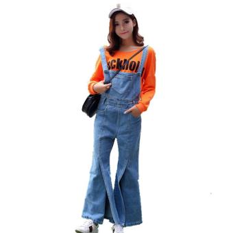 Kisnow Korean Fashion Speak Split Belt Pant Jeans(Colr:Blue) - intl  