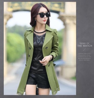 Kisnow Lady Korean Fashion Lace Down Slim Windbreaker Coat Lightweight Jackets(Color:Army Green) - intl  