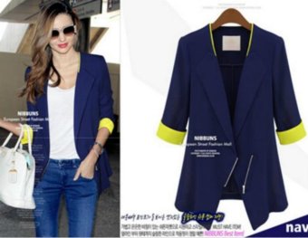 Kisnow Slim Korean Fashion 3/4 Sleeve Suit Linen Lightweight Jackets(Color:Blue) - intl  