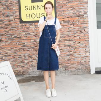 Korean Denim Suspender Skirt Slim Strap Short Skirts Casual A-line Shirting Overalls Loose Pinafore Skirts - intl  