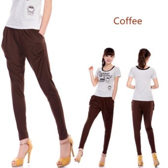 Korean Fashion Pants Candy Color Leggings Spring Women Thin Section Nine Points Harlan Pants (Coffee) - intl  