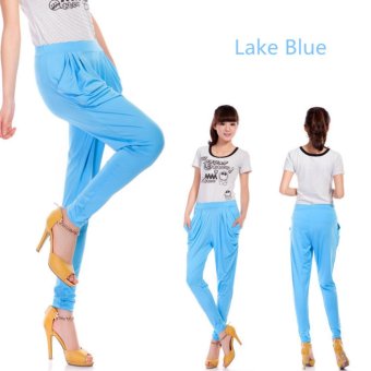 Korean Fashion Pants Candy Color Leggings Spring Women Thin Section Nine Points Harlan Pants (Lake Blue) - intl  