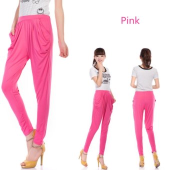 Korean Fashion Pants Candy Color Leggings Spring Women Thin Section Nine Points Harlan Pants (Pink) - intl  