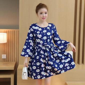 Korean Fashion Plaid Pattern Long Sleeve A-Line Maternity Dress for Pregnant Woman (Blue) - intl  