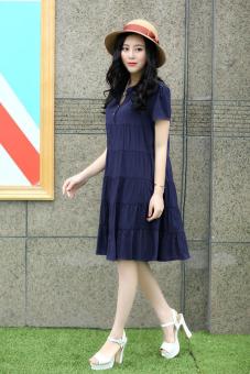 Korean Fashion Plain Pattern Short Sleeve A-Line Maternity Dress for Pregnant Woman (blue) - intl  