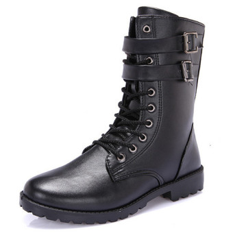 Korean Men Martin Boots High State Soft Leather Boots(Black) - intl  
