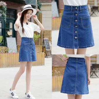 Korean Slim Skirt Women A-Line Skirt One Step Short Skirt Hot Pants Thin Denim Breasted Buttons Fashion - intl  