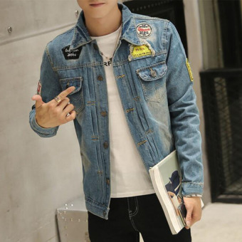 Korean Style Men's Denim Jacket Denim Shirt Jacket Male Youth Holes  