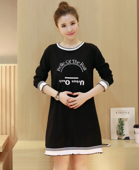 Korean Style Pregnant Nursing Dresses Long Sleeve A-Line Maternity Dress HMDRESS022 Black - intl  