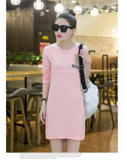 Korean Style Pregnant Nursing Dresses Long Sleeve A-Line Maternity Dress (pink) - intl  