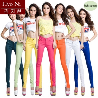 Korean Style Sexy Candy Color Women lady Stretch Pencil Pants Casual Slim Skinny Jean Trouser -light green - Intl  
