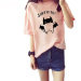 Korean Style Summer Cartoon Bat Printed T Shirt Casual Loose Women Shirt Short Sleeve Tops Tee Pink  