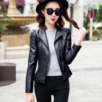 Korean Style women short paragraph locomotive leather coat female Slim fit Long Sleeve Zipper Leather Jacket Ladies Fashion Outwear Blazer-Black - intl  