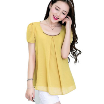Korean summer women new short-sleeved chiffon shirt double chiffon blouse Yellow - Intl - intl  