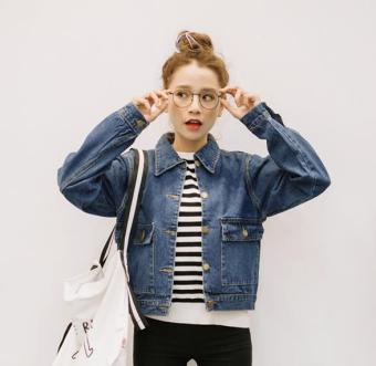 Korean version Harajuku BF short wind section denim jacket wild denim jacket for women - dark blue - intl  