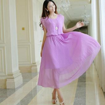 Korean version of the chiffon dress slim pin sleeve large elastic pleated skirt(purple) - intl  