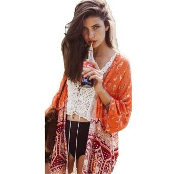 Kuhong Summer Women Floral Loose Shawl Kimono Cardigan Orange - intl  