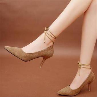 Kwan Women's High Heels Shoes Ankle Strap Lace Up Stiletto Pumps Women's Khaki - intl  