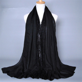 Lace Scarf Sous Turkish Silk Scarf Islamic Hijab Muslim Abaya Hat (Black) - intl  