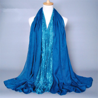 Lace Scarf Sous Turkish Silk Scarf Islamic Hijab Muslim Abaya Hat (Dark blue) - intl  