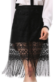 Lace Tassel Skirt (Black)  