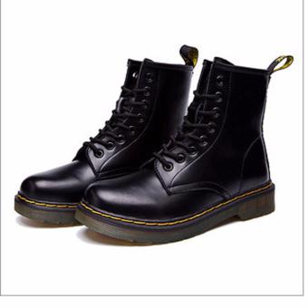 Lace-up Martin Boots 100% Genuine Leather Motorcycle Boots For Women&Men ?Bright black? - intl  