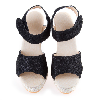 Ladies Magic Tape High Heels Sandals Round Toe (Black) - Intl  
