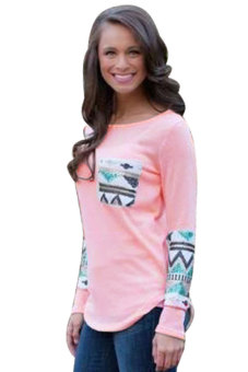 Ladies Women Casual Irregular Hem Long Sleeve Floral Print T-shirt Blouse (Pink) (Intl) - intl  