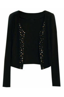 Lady Long Sleeve Shrug Suits Blazer Short Outerwear Coat Jacket (Black)  