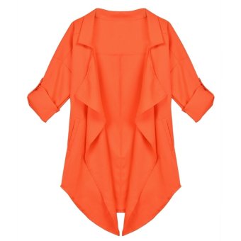 Lady Women's Fashion Casual 3/4 Sleeve Turndown Neck Outwear Asymmetric Loose Jacket-orange-S  