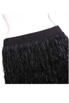 Lady Women's Mini Tassel Skirt Casual Multi-Layer Skirt (Black) - intl  