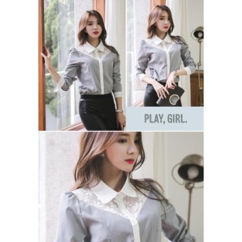 Lady's Cotton Collared Pleated Button Down Shirt Long Sleeve Blouse - intl  