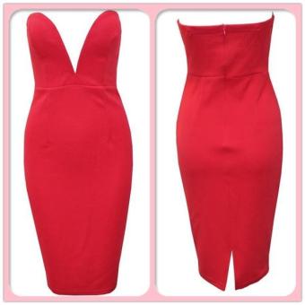 Lady's Europe Style Solid Color Slim Clubwear Evening Women Tube Dress C243 Red - intl  