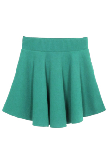 Lady's Sexy Stretch Waist Plain Skater Flared Pleated Mini Skirt (Green)  