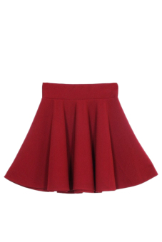 Lady's Sexy Stretch Waist Plain Skater Flared Pleated Mini Skirt (Red)  