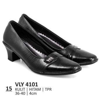 Lagenza Sepatu kerja elegan wanita kasual formal kulit asli 100% termurah black low heels lze015  