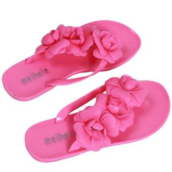 LALANG Camellia Flip-flops Female Beach Slippers Flip Sandals Shoes (Hotpink)  