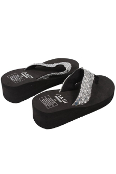 LALANG Chic Lady Platform Flip Flops Casual Sequin Slippers Cool Summer Sandals Silver  