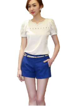 LALANG Chiffon T-Shirt Lace Short-Sleeve Casual Blouses White  