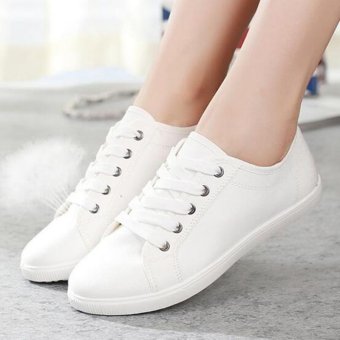 LALANG Fashion White Shoes New Lace-Up Canvas Casual Shoes Walking Shoes (White)  
