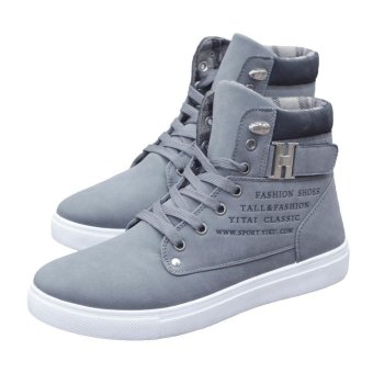 LALANG Men High Top Lace Ankle Boots Casual Warm Canvas Shoes40 (Grey) - intl  