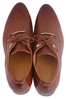LALANG Men PU Leather Lace Up Cap-Toe Business Casual Shoes Brown  